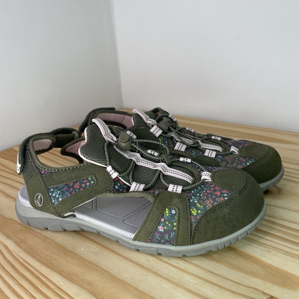Lands End All Weather Hiking Closed Toe Sandals Green Moss/Pink Floral Sz 9 D